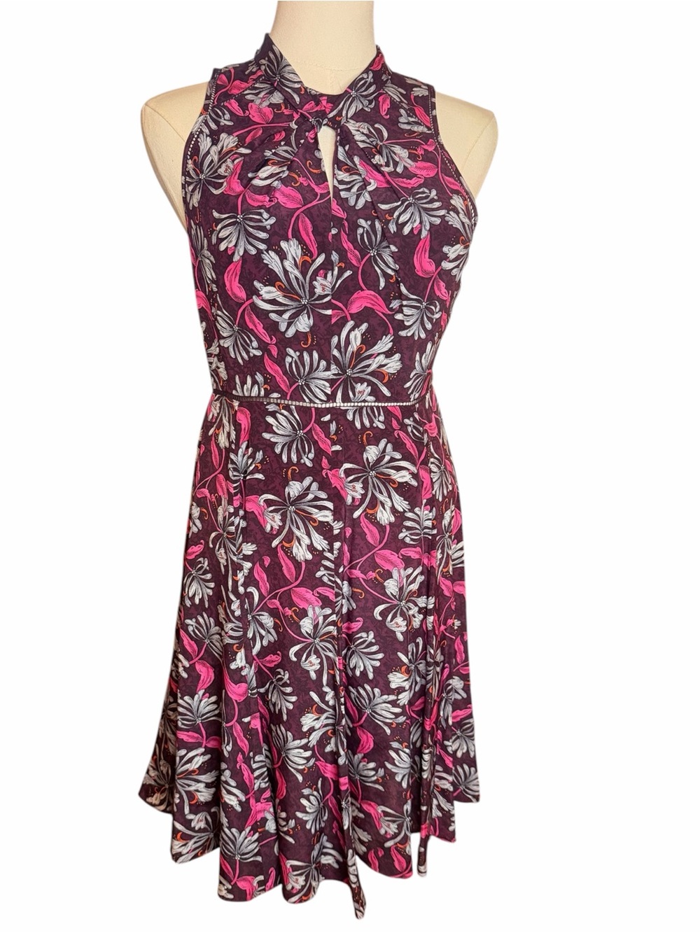Rebecca Taylor Silk Floral Keyhole Flared Sleeveless Fit & Flare Dress